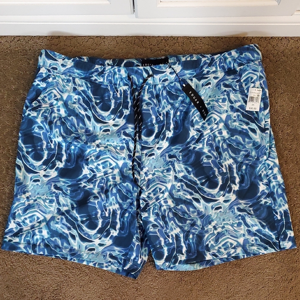 Mens Edgar + Ash WATER Pattern Hybrid Shorts Swim Trunks Size XXL Ocean Wave NWT